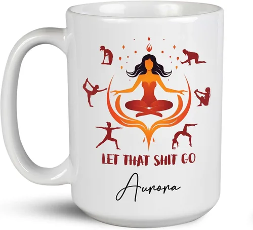 Vista 18 de Taza de café personalizada con nombre para yoga, taza de té de yoga con divertido diseño de perezoso, taza de inspiración para yoga y amantes