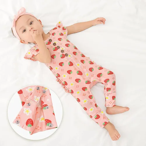 Vista 4 de LITTLE JAMJAMS Mameluco de una pieza para bebé recién nacido con volantes, manga casquillo y botones a presión, sin pies, ultra suave, 0-36 meses