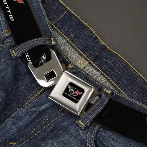 Vista 2 de Buckle-Down Cinturón de seguridad - CORVETTE C5 Logo NegroGrisBlancoRojo Repetición - 1.0 pulgadas de ancho - 20-36 pulgadas de largo