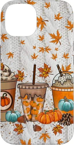 Vista 4 de iPhone 16 Thanksgiving Autumn Leaves Pumpkin Spice Knitted Print Phone Case