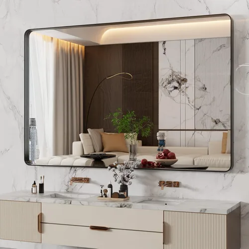 Vista 104 de WEER - Espejo de baño con luces LED, 50x70cm, espejo de tocador montado en la pared, 3 colores regulables, almohadilla antiempañante retroiluminada