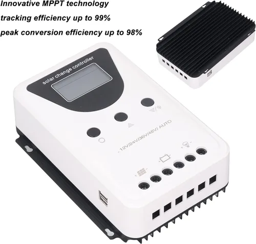 Vista 3 de PWM Controlador solar, pantalla LCD, detección automática DC 12V/24V/36V/48V, regulador de panel solar, para batería de litio, etc. (100A)
