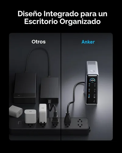 Vista 5 de Estación de acoplamiento Anker Prime, 14 puertos con salida máxima de 160W, transferencia de datos rápida de 10Gbps, interfaz inteligente en tiempo