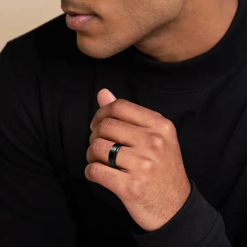 Vista 24 de LAOYOU Anillo giratorio para hombre para alivio de la ansiedad 0.315 in de acero inoxidable negro anillo de ansiedad con incrustaciones de cadena