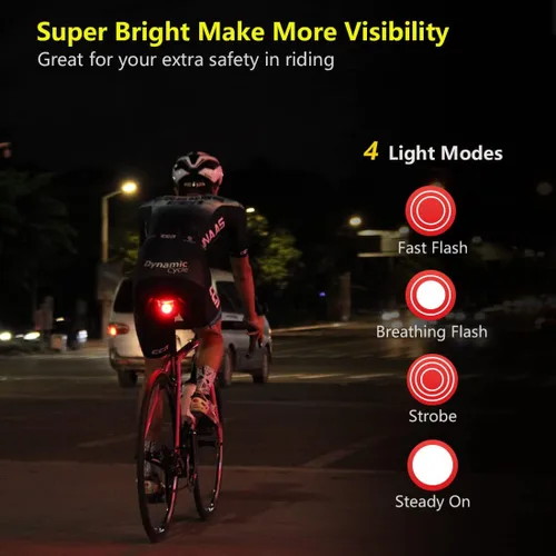 Vista 2 de Padonow Luz trasera de bicicleta inteligente: luces intermitentes de encendido/apagado automático, linterna de advertencia LED con parte trasera