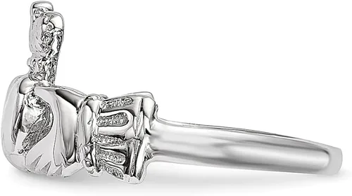 Vista 3 de Anillo Claddagh de oro blanco de 14 quilates, joyería fina celta para mujer, regalos para ella, Oro blanco de 14k, oro, blanco