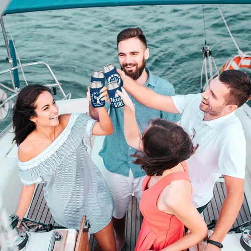Vista 5 de Paquete de 10 fundas para enfriar latas, recuerdos de fiesta en barco, decoraciones de fiesta náutica, accesorios - divertido enfriador de cerveza