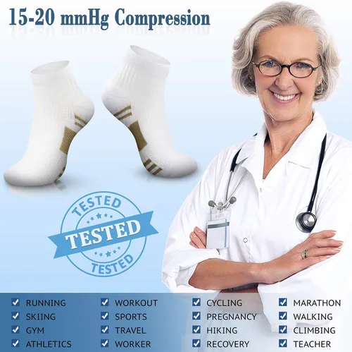 Vista 4 de CHARMKING Calcetines de compresión para mujeres y hombres, circulación de 15 a 20 mmHg, lo mejor para atletismo, correr, ciclismo, enfermera, uso