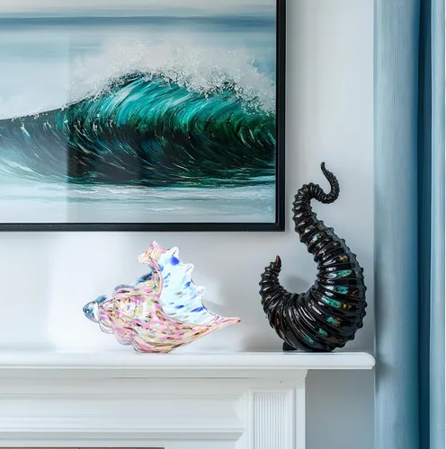 Vista 4 de Concha de cristal con conchas de mar, conchas de mar, decoración de concha de cristal de vida marina, decoración de vidrio soplado, decoración