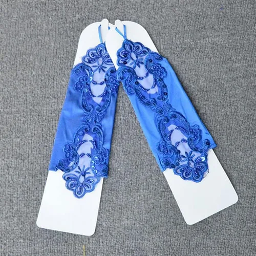 Vista 6 de Guantes de encaje floral sin dedos para novia, con lentejuelas, para mujer, ropa de mano, boda, graduación, fiesta, manoplas vintage