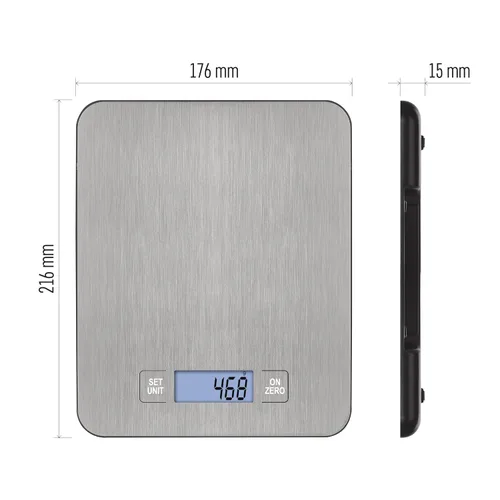 Vista 5 de EMOS Báscula de cocina de acero inoxidable para colgar en la pared/báscula digital con pantalla LCD iluminada/función de tara/báscula