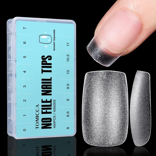Vista 16 de TOMICCA Puntas de uñas extra cortas en forma de ataúd, 240 piezas de uñas postizas acrílicas de cobertura completa para manicura con extensión, 15