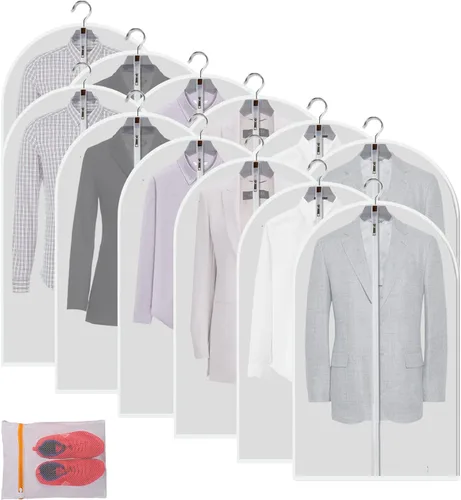 Vista 17 de Fundas de plástico para colgar la ropa (juego de 12) protectores de ropa de armario, funda transparente transpirable con refuerzo de 2 pulgadas