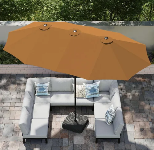 Vista 15 de PHI VILLA Sombrilla grande de 15 pies para patio con base incluida, sombrilla de doble cara rectangular para exteriores de gran tamaño con soporte