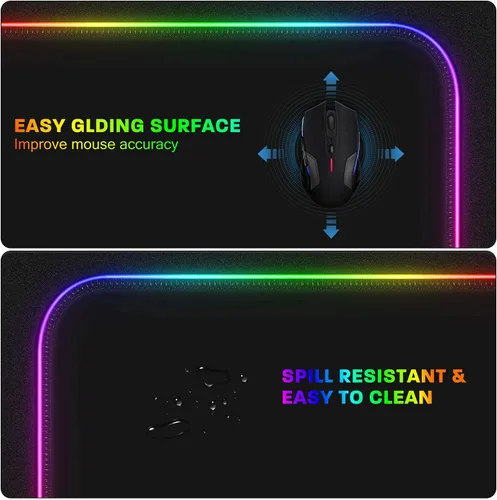 Vista 6 de YXLILI Alfombrilla de mouse grande para juegos para teclado y mouse alfombrilla de mouse RGB extendida 12 modos de iluminación impermeable base
