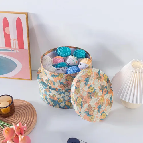 Vista 6 de Soul & Lane Cajas de almacenamiento decorativas de cartón oblongas con tapas, juego de 2 cajas de cartón floral para recuerdos, almacenamiento