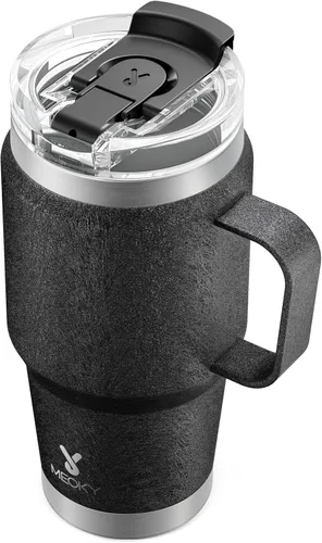Vista 29 de Meoky Vaso de viaje de acero inoxidable de 40 onzas con asa, taza de viaje de acero inoxidable con tapa para sorber 2 en 1, taza de café aislada al
