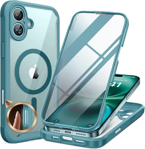 Vista 45 de Miracase - Funda magnética para iPhone 13 Pro Max de 6.7 pulgadas (compatible con MagSafe), transparente, completo, protector de pantalla de vidrio