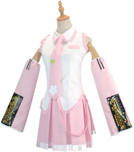 Vista 3 de Disfraz de anime rosa para mujer, disfraz de uniforme escolar, disfraces de Halloween con pelucas