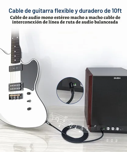 Vista 7 de AkoaDa Akoad - Cable de instrumento TRS de 1/4 de pulgada (paquete de 2 unidades, 10 pies, conector macho de 0.250 in), cable de interconexión