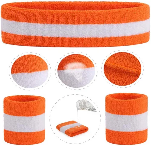 Vista 150 de ONUPGO - Conjunto de diadema y muñequeras deportivas para el sudor, hechas de algodón con bucles, muñequeras, contra humedad