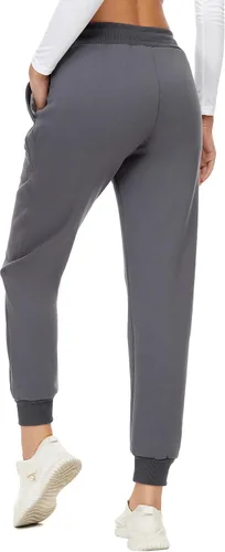 Vista 3 de MOUEEY Pantalones deportivos súper cálidos con forro de sherpa para mujer, pantalones deportivos de forro polar con bolsillos con cremallera