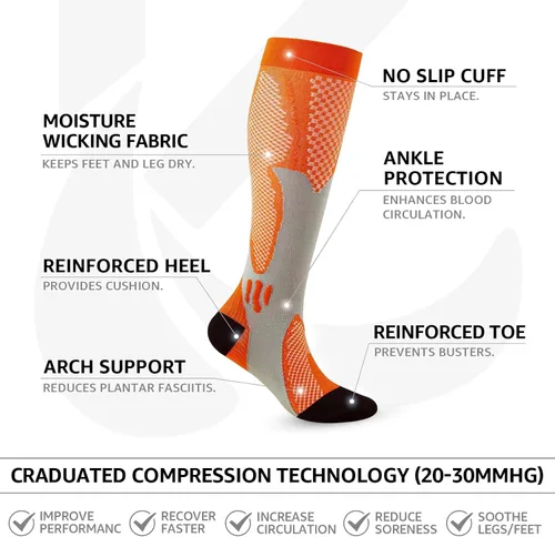 Vista 4 de Kickticks 4 pares de calcetines de compresión para mujer y hombre, unisex, 20-30 mmHg hasta la rodilla, tallas grandes, pantorrillas anchas