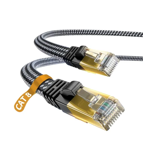Vista 16 de Cable Ethernet Cat 7, DanYee, de nailon CAT7 de alta velocidad, profesional, chapado en oro, cables STP CAT 7 RJ45, cable Ethernet de 3 ft, 10 ft