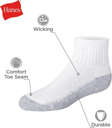Vista 3 de Hanes Calcetines para niños, tobillo acolchado doble resistente y invisible, paquetes de 12 pares