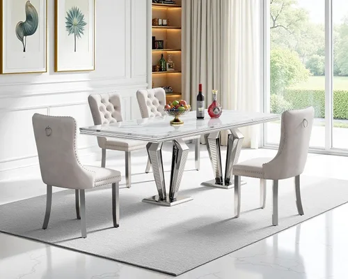 Vista 25 de Juego de mesa de comedor de mármol sintético, 7 piezas, juego de mesa de cocina y comedor para 6, mesa de comedor rectangular blanca de 70 pulgadas