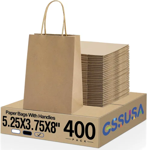 Vista 14 de GSSUSA Bolsas de papel negras de 8 x 4.25 x 10.5 pulgadas, 20 unidades, bolsa de papel de regalo con asas a granel, regalo de graduación, papel