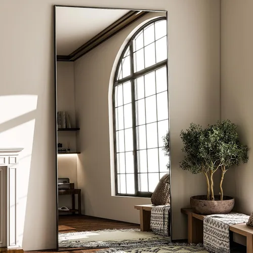 Vista 17 de GLSLAND Espejo de cuerpo completo de 64 x 21 pulgadas, espejo rectangular independiente, para colgar o inclinar, de aleación de aluminio, para Negro