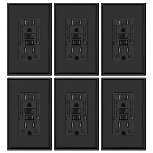 Vista 15 de Micmi Toma GFCI WR negra resistente a la intemperie, resistente a manipulaciones, receptáculo TR con indicador LED, placa de pared sin tornillos