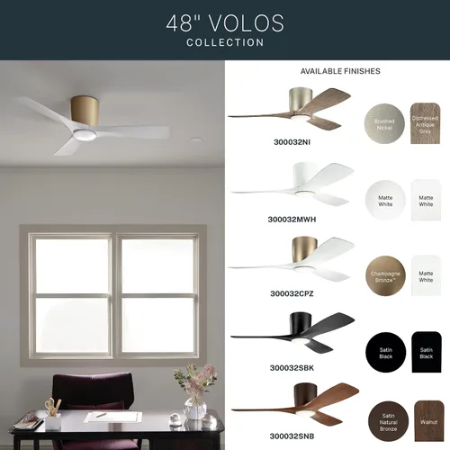 Vista 7 de Kichler Volos Ventilador de Techo de 48 pulgadas con Luz LED y Control de Pared en Níquel Cepillado, Ventilador Moderno de Interior con Motor
