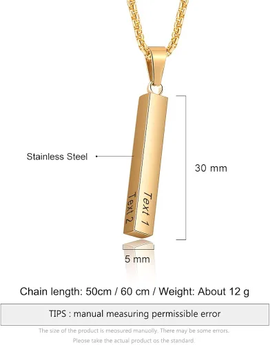 Vista 2 de Lam Hub Fong Collar grabado para hombre, collar de oro para mujer, collar personalizado de acero inoxidable con inicial de nombre para hombres