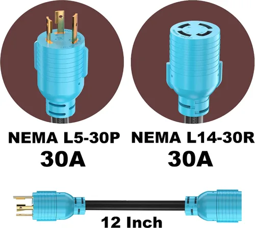Vista 2 de CircleCord Cable adaptador NEMA L5-30P a L14-30R, adaptador de interruptor de transferencia de generador de 4 a 3 puntas, bloqueo giratorio