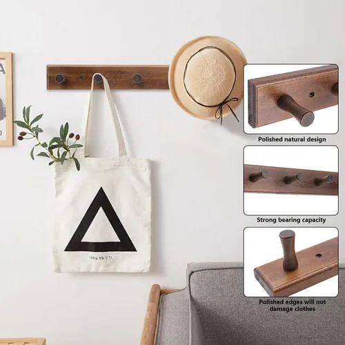 Vista 4 de Percha de madera para sombreros, perchero de baño, ganchos de madera para colgar abrigos, toallas, bolsos, batas