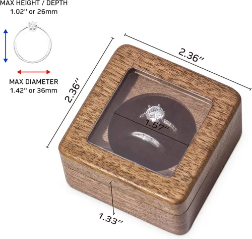Vista 7 de Wislist Caja de anillos para ceremonia de boda soporte de almohadas de madera para propuesta de boda y compromiso nuez