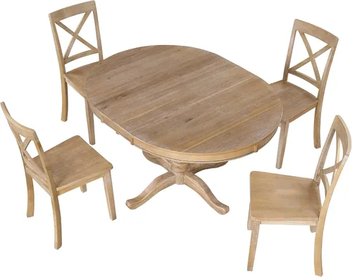 Vista 9 de Polibi Juego de mesa de comedor moderno de 5 piezas, mesa de comedor redonda extensible con 4 sillas de comedor de respaldo alto, juego de comedor