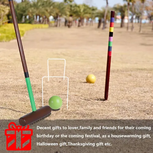 Vista 5 de SpeedArmis Juego de croquet para adultos – Kit de croquetas para 8 jugadores con regulación de 32 pulgadas, mazos de madera de goma