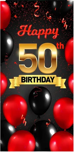 Vista 12 de Cartel de feliz cumpleaños 15 cumpleaños rojo y negro telón de fondo para cabina de fotos, globos de vítores a 15 años de edad, decoración temática