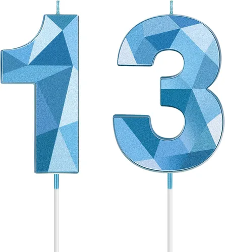Vista 14 de Nuanchu Velas de cumpleaños número 10 en forma de diamante 3D Velas numerales para pastel de cumpleaños Decoración temática para horneado familiar