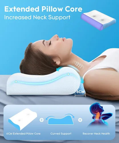 Vista 3 de Almohada cervical para aliviar el dolor de cuello – Almohada de contorno de espuma viscoelástica para dormir, almohada de cuello de doble zona