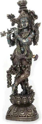 Vista 2 de Veronese Design Estatua de flauta hindú de 30 pulgadas de alto, tamaño grande, Dios del amor y alegría divina, resina fundida en frío, escultura