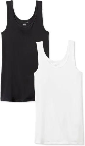 Vista 12 de Amazon Essentials Camisetas sin mangas ajustadas y acanaladas con cuello redondo para mujer, paquete de 2 Gris claro jaspeado/rosa claro