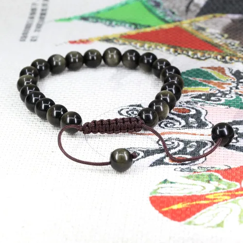 Vista 2 de Keleny Gemas semipreciosas de cristal, cuentas redondas de 0.315in, ajustables, trenzadas, macramé, con borlas unisex, Piedra