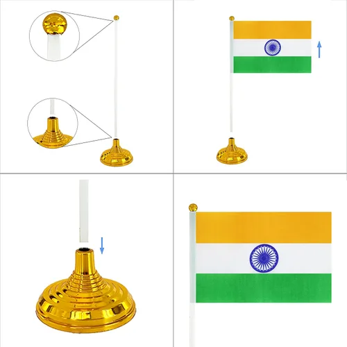 Vista 4 de ZXvZYT Bandera india de escritorio pequeña bandera india pequeña bandera india de mesa con base de soporte para decoración (paquete de 12)