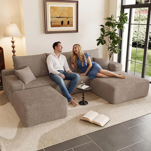 Vista 57 de Lakifun Sofá en Forma de L de 107" con Otomana, Seccional Modular Moderno Sofá Cómodo en Forma de U Nube, Asiento Profundo, Chaise Longue Cama