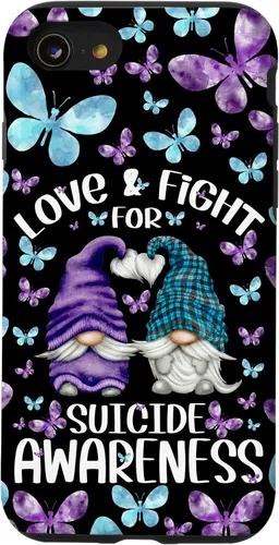 Vista 18 de iPhone 16 Purple Gnome With Cute Butterfly Pattern Suicide Awareness Case