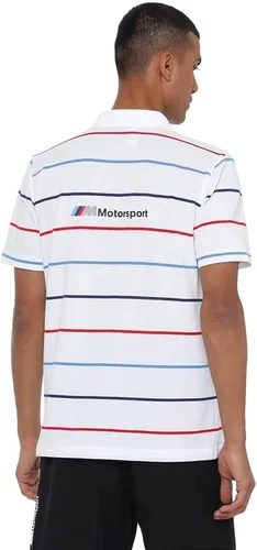 Vista 2 de PUMA Mens BMW M Camisa de manga corta a rayas Casual Polo - Blanco